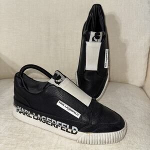 Karl Lagerfeld Paris JOLISA Logo Slip On Black Shoes Size 7 M Authentic EUC